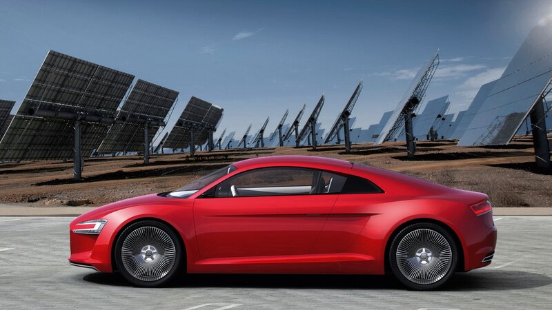 Red Concept Car — Modern, Afternoon, 3d Render, Solar Panels, Desert