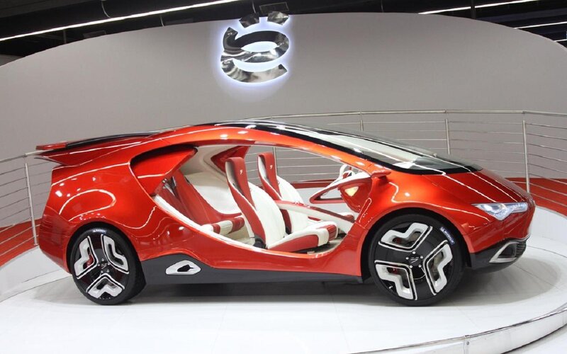 Red Concept Car — Modern, Photograph, Showroom