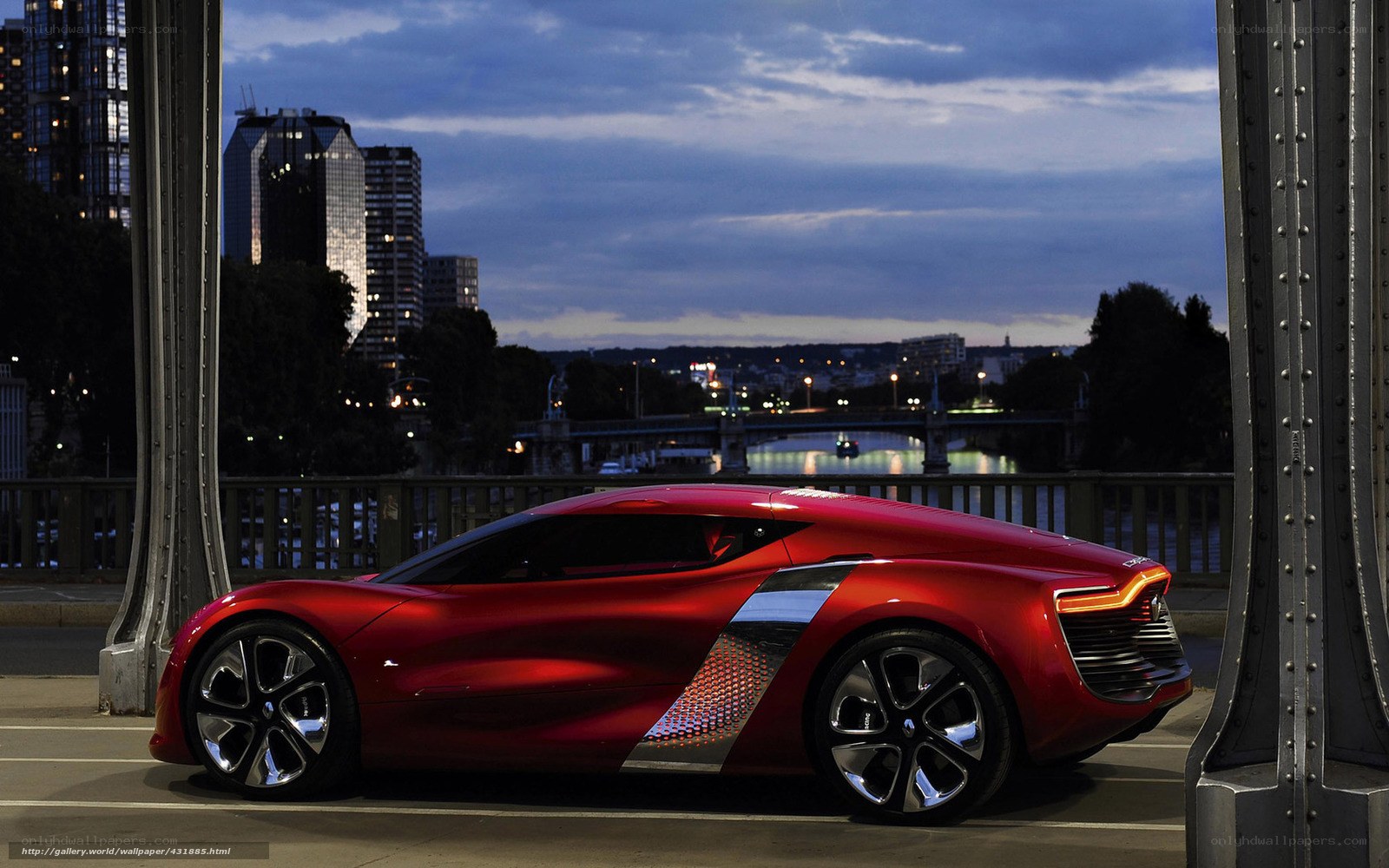 Red concept car on a bridge
