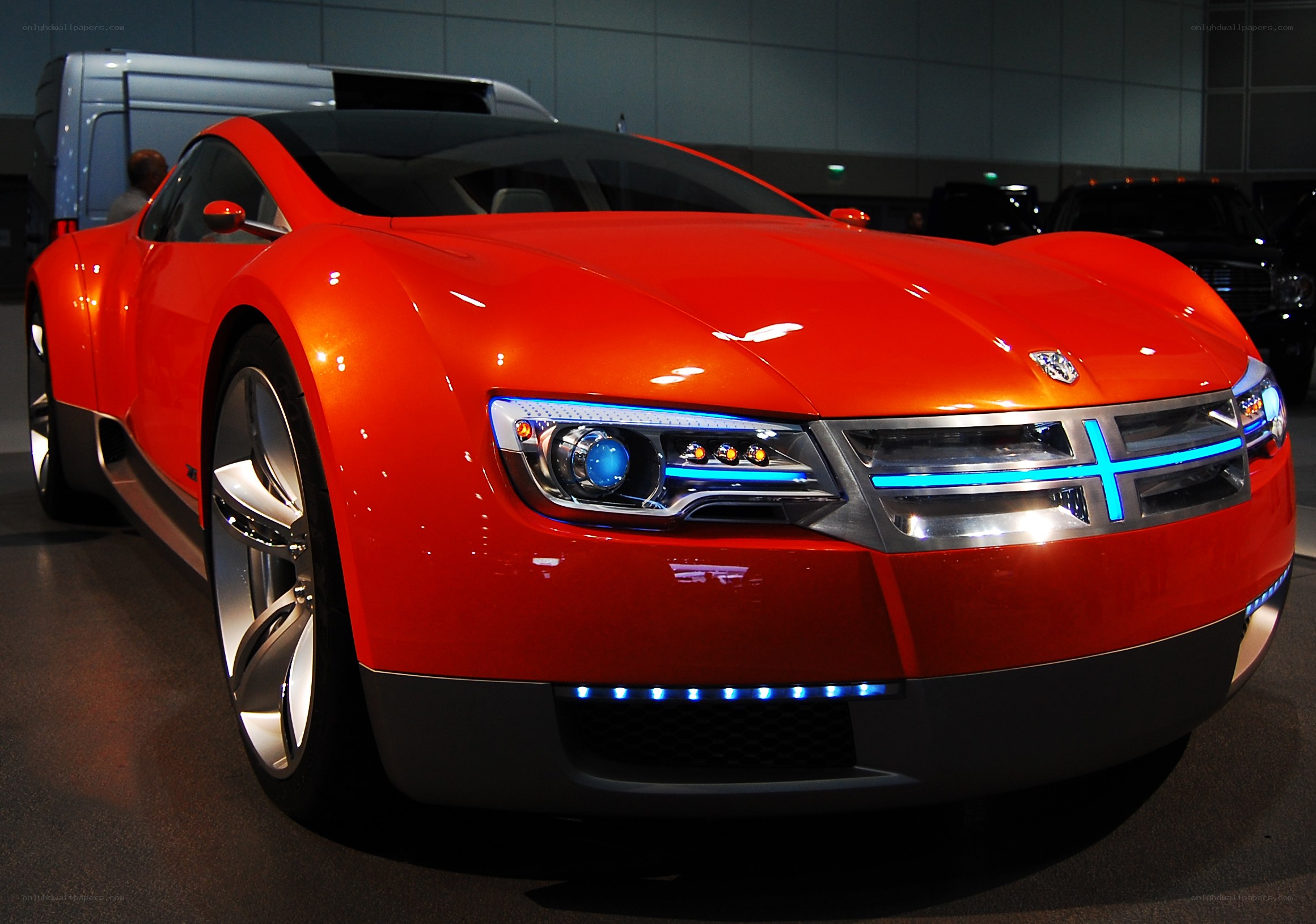 Red concept car on display