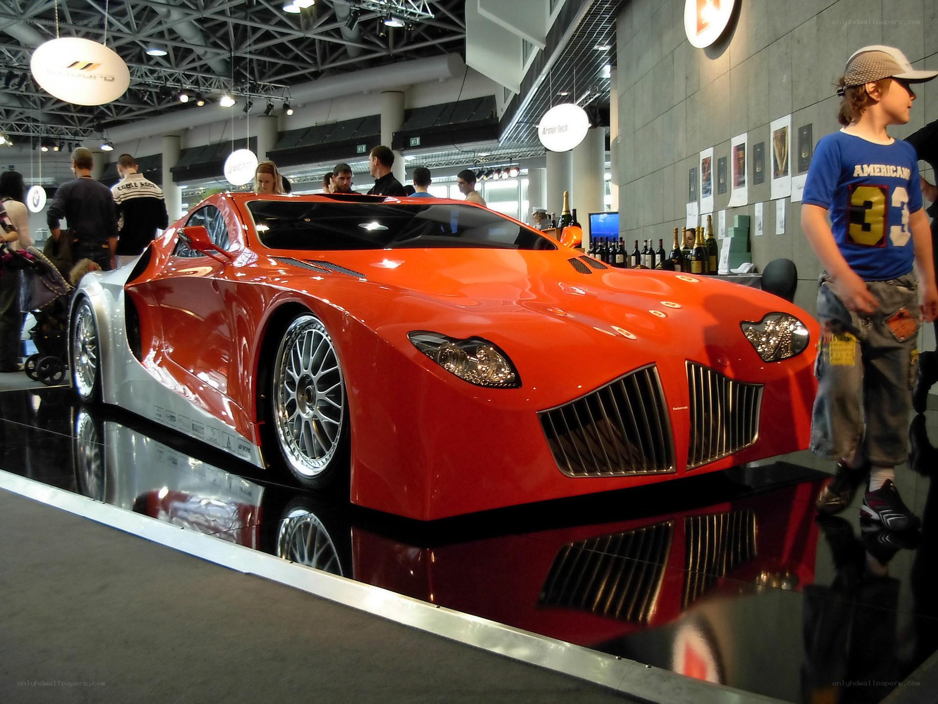 Red concept car on display