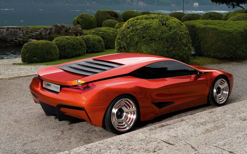 Red Concept Car — Serene, Afternoon, Photograph, Bushes, Lake