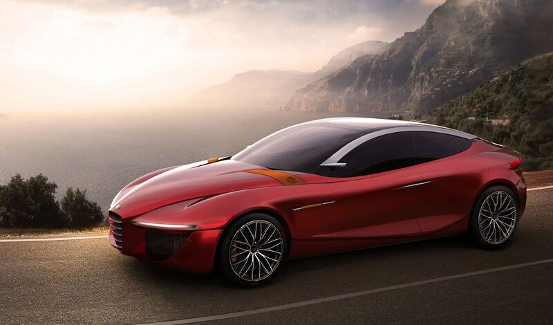 Red Concept Car — Serene, Sunset, 3d Render, Road
