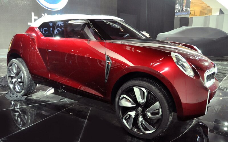 Red Concept Car — Showroom, Photograph, Car Show, Display Floor