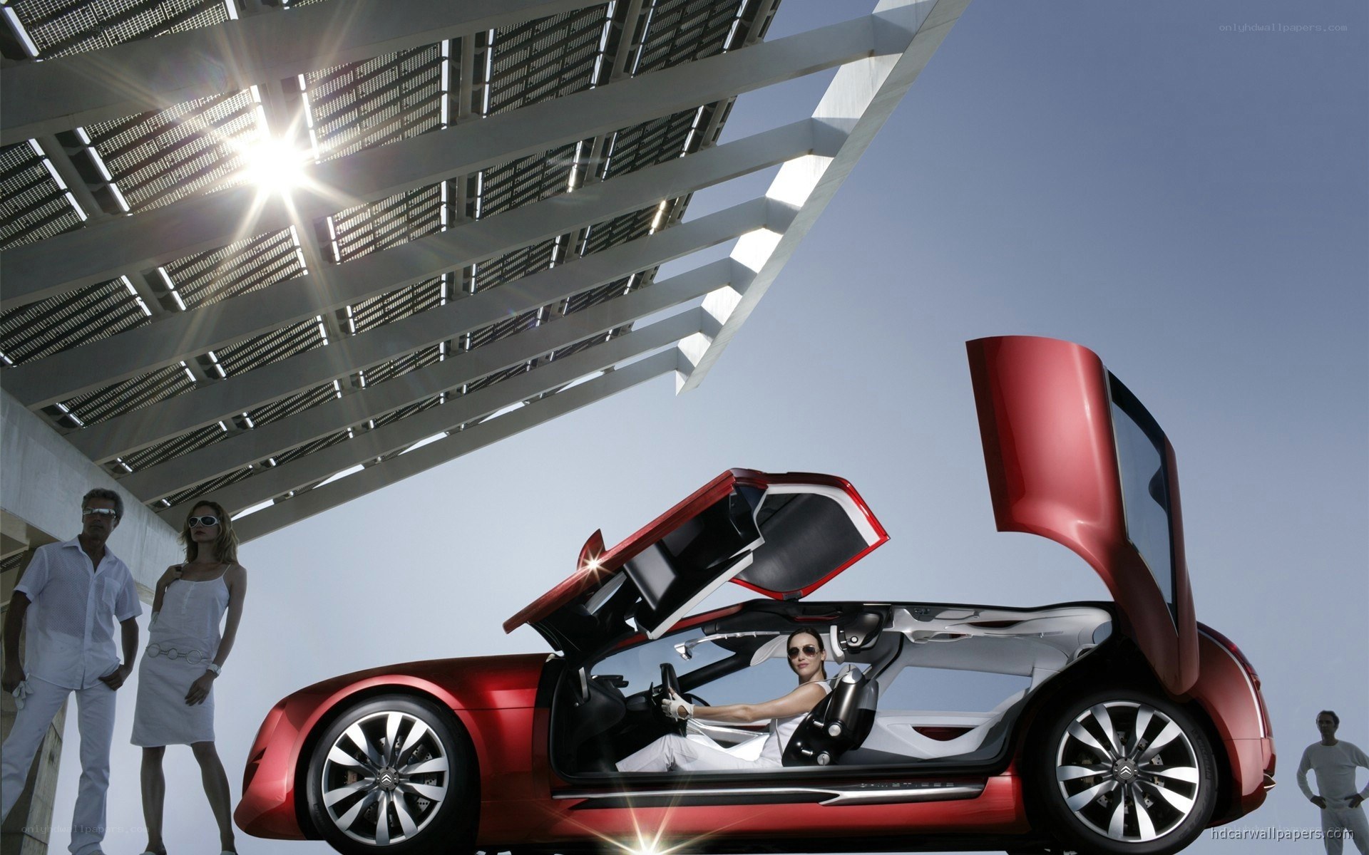 Red concept car with open doors