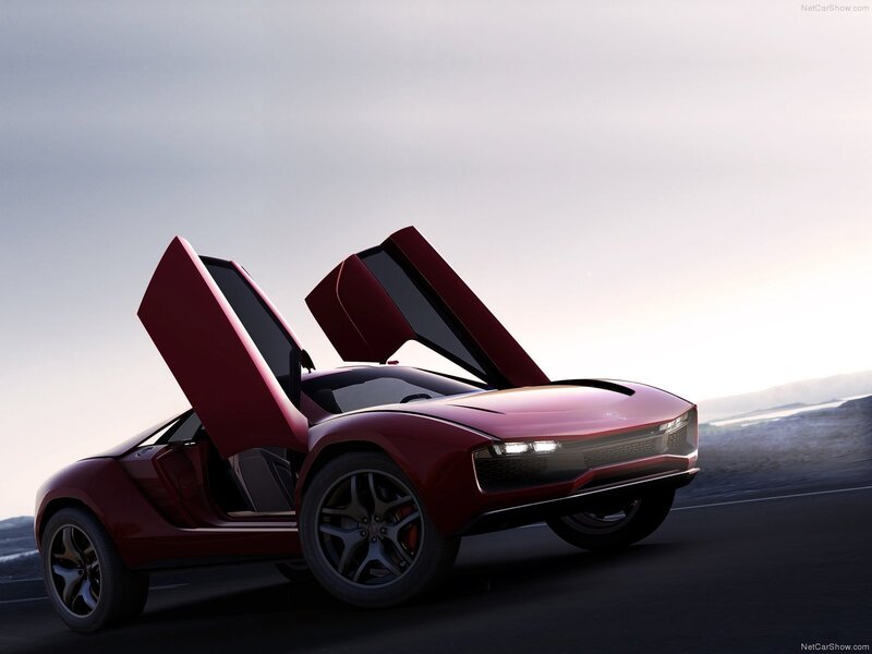 Red concept car with open doors