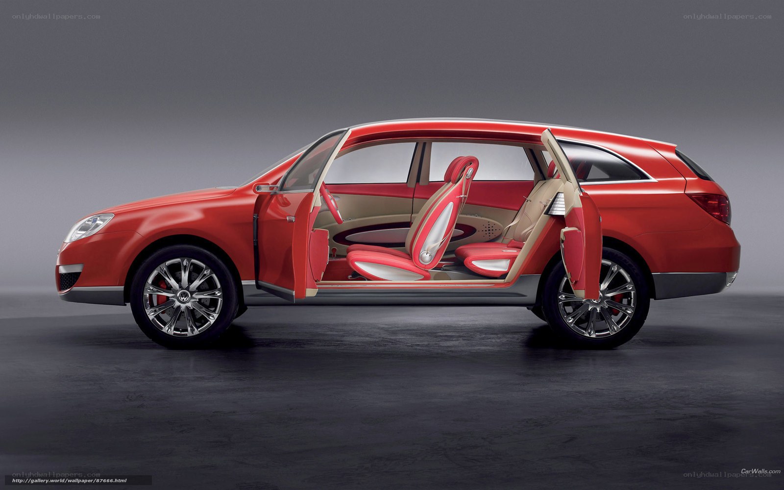 Red concept car with open doors