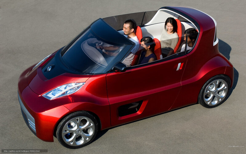 Red concept car with passengers