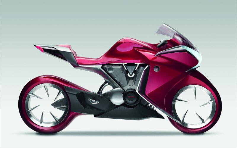 Red Concept Motorcycle — Futuristic, 3d Render, Windshield, Seat, Engine, Black