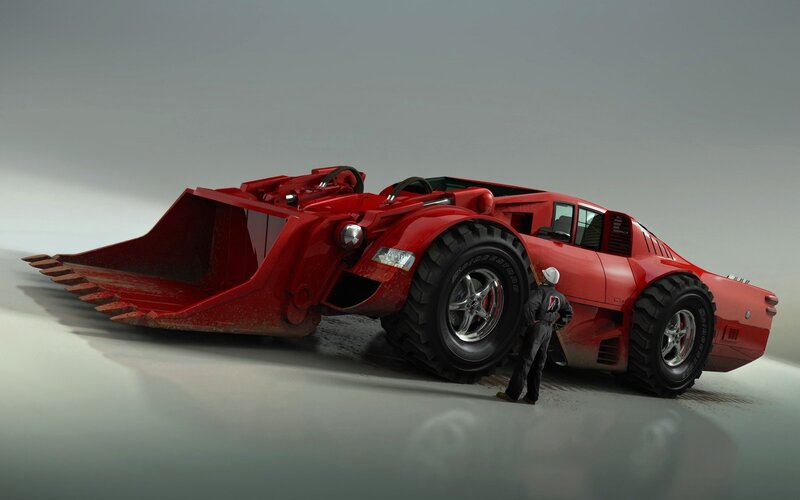 Red Construction Vehicle — Dramatic, 3d Render
