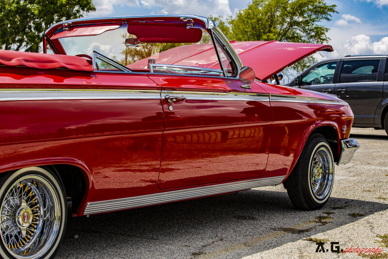Red Convertible Car — Bright, Afternoon, Photograph, Trees