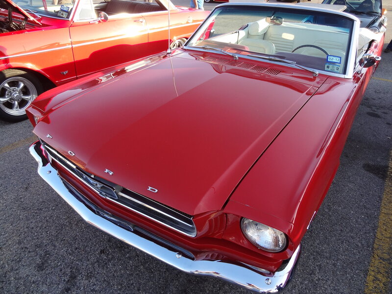 Red Convertible Car — Calm, Afternoon, Photograph, Car Show, White Interior