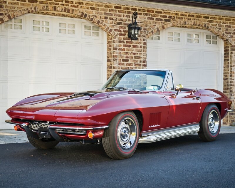 Red Convertible Car — Calm, Afternoon, Photograph, Garage Door