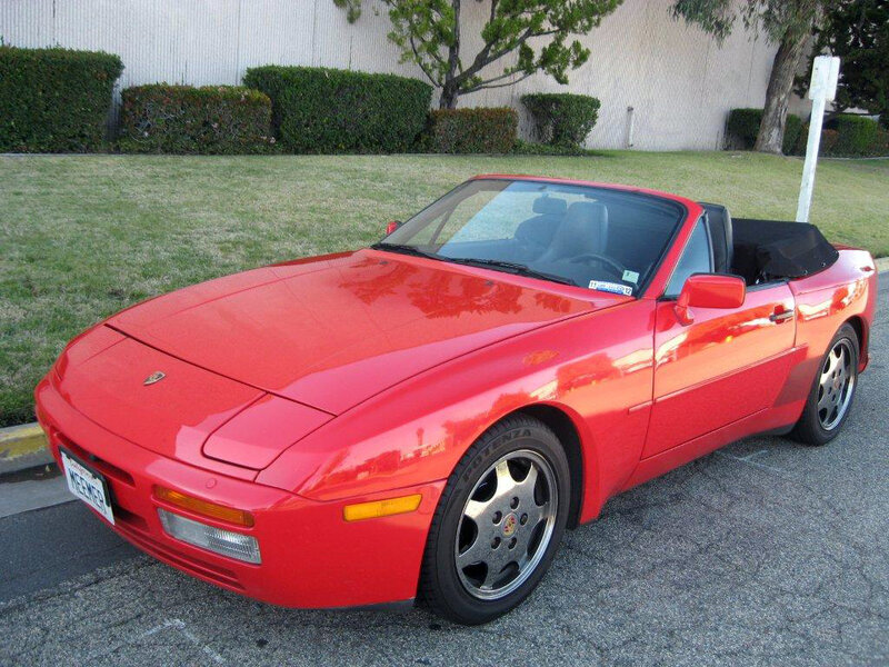 Red Convertible Car — Calm, Afternoon, Photograph, Grass, Hedge, Tree