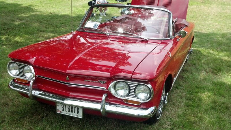 Red Convertible Car — Calm, Afternoon, Photograph, Grass, License Plate