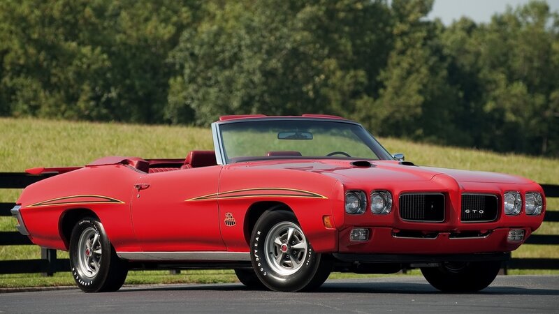 Red Convertible Car — Calm, Afternoon, Photograph, Grass