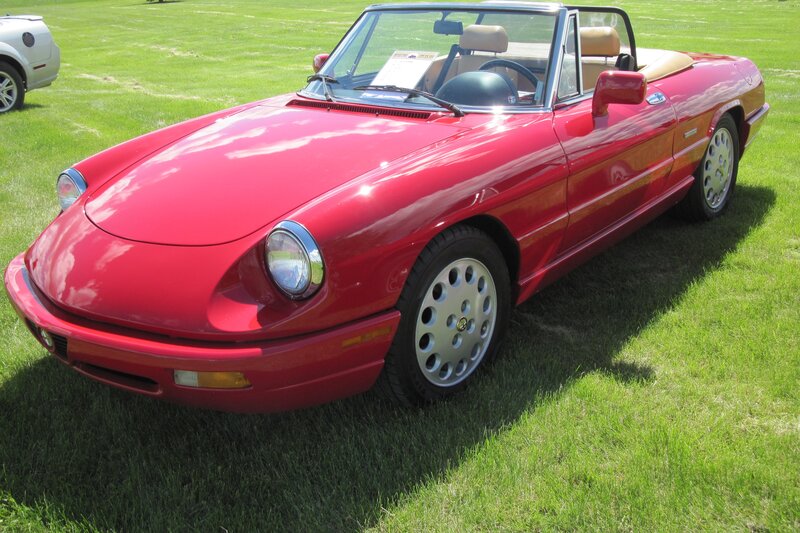 Red Convertible Car — Calm, Afternoon, Photograph, Grass, Windshield