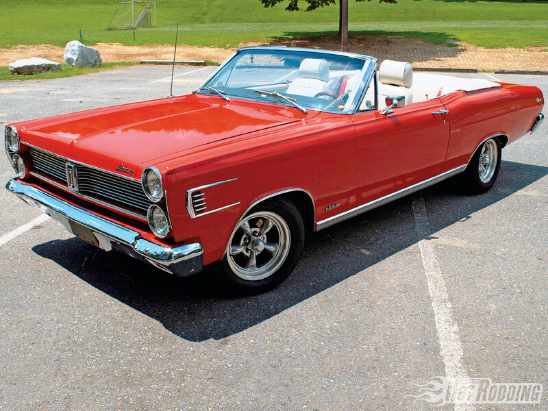 Red Convertible Car — Calm, Afternoon, Photograph, Parking Lot, Grass