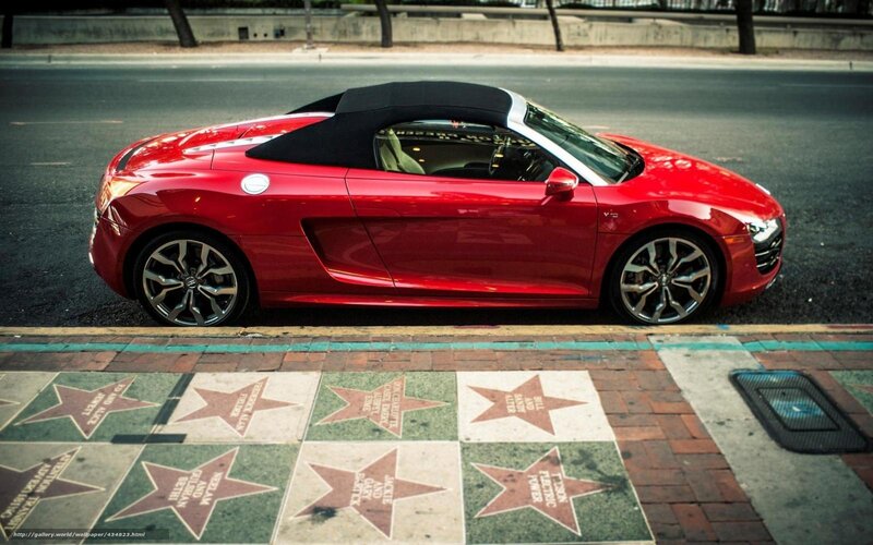 Red Convertible Car — Calm, Afternoon, Photograph, Stars on Sidewalk