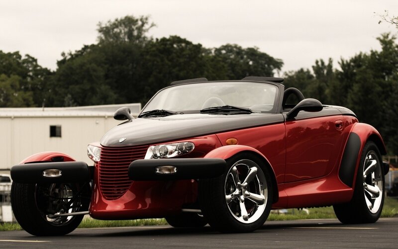 Red Convertible Car — Calm, Afternoon, Photograph, Trees, Building, Road