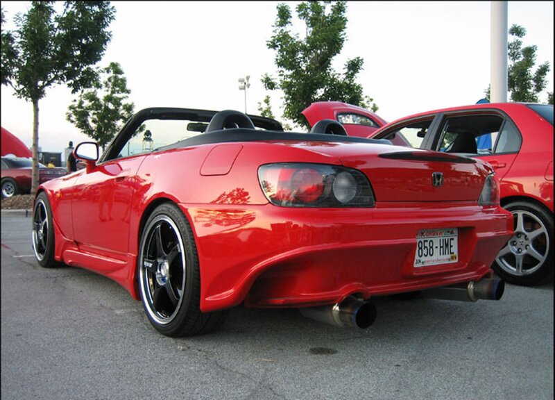 Red Convertible Car — Calm, Afternoon, Photograph, Trees, License Plate