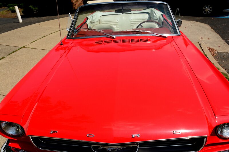 Red Convertible Car — Calm, Afternoon, Photograph, White Interior, Windshield