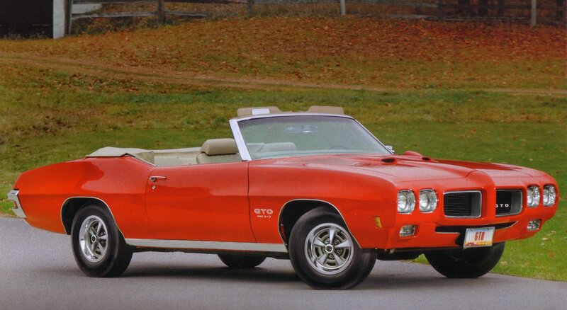 Red Convertible Car — Calm, Autumn, Photograph, Grass