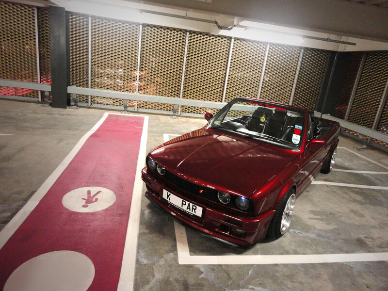 Red Convertible Car — Calm, Photograph, Parking Garage