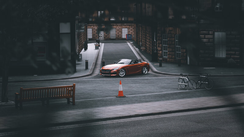 Red Convertible Car — Dark