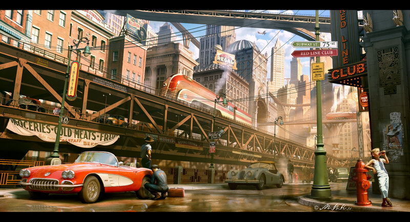 Red Convertible Car — Dramatic, Afternoon, Digital Art