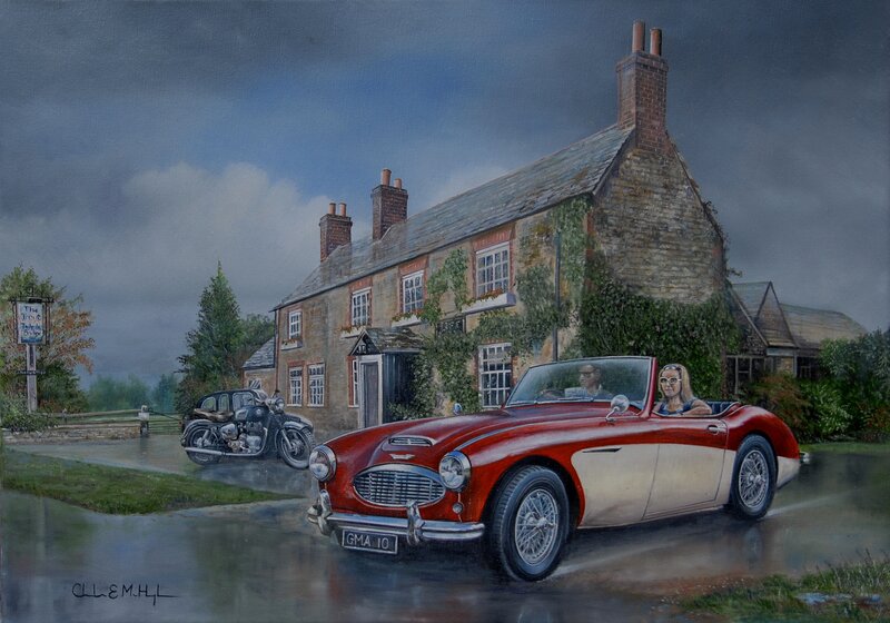 Red Convertible Car — Dramatic, Afternoon, Painting