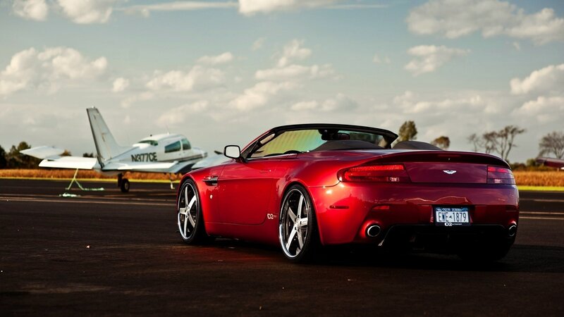 Red Convertible Car — Dramatic, Afternoon, Photograph, Airplane, Runway, Sky