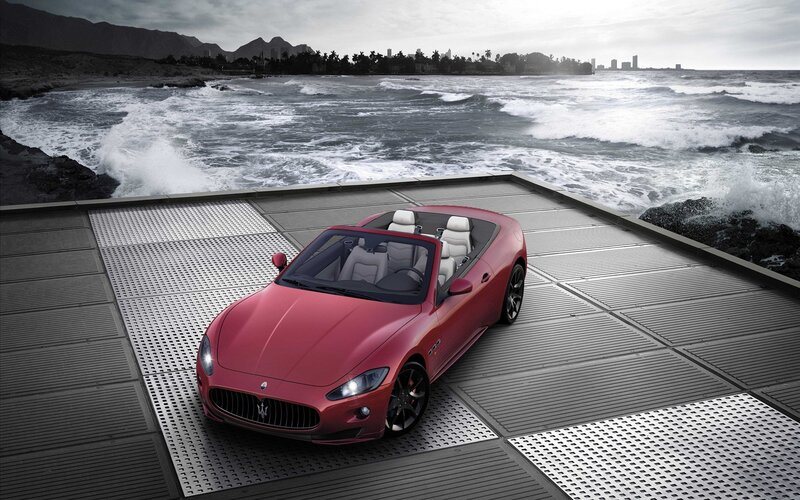 Red Convertible Car — Dramatic, Afternoon, Photograph, Ocean