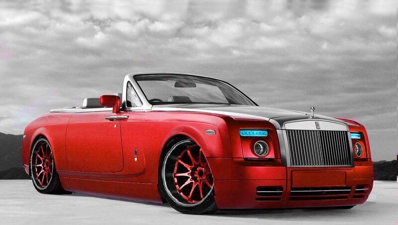 Red Convertible Car — Dramatic, Digital Art, Clouds