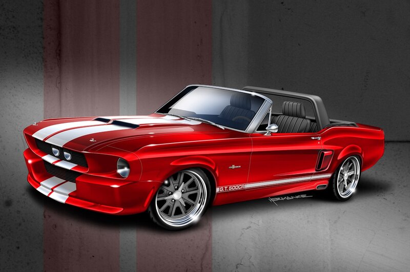 Red Convertible Car — Dramatic, Digital Art, Stripes