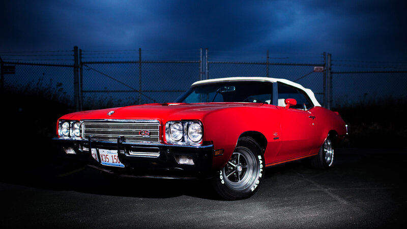 Red Convertible Car — Dramatic, Night, Photograph, Fence