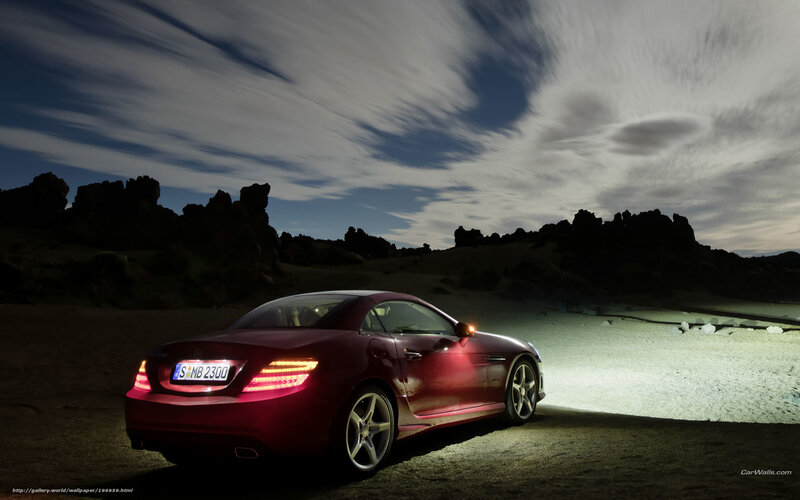 Red Convertible Car — Dramatic, Night, Photograph, Rock Formations
