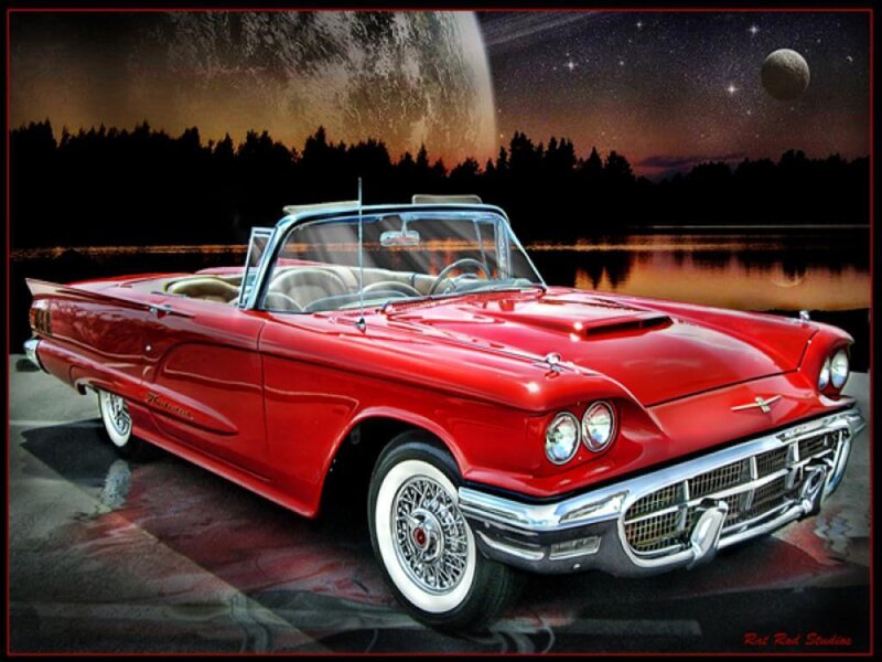 Red Convertible Car — Dramatic, Night
