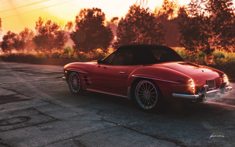 Red Convertible Car — Dramatic, Sunset, Digital Art