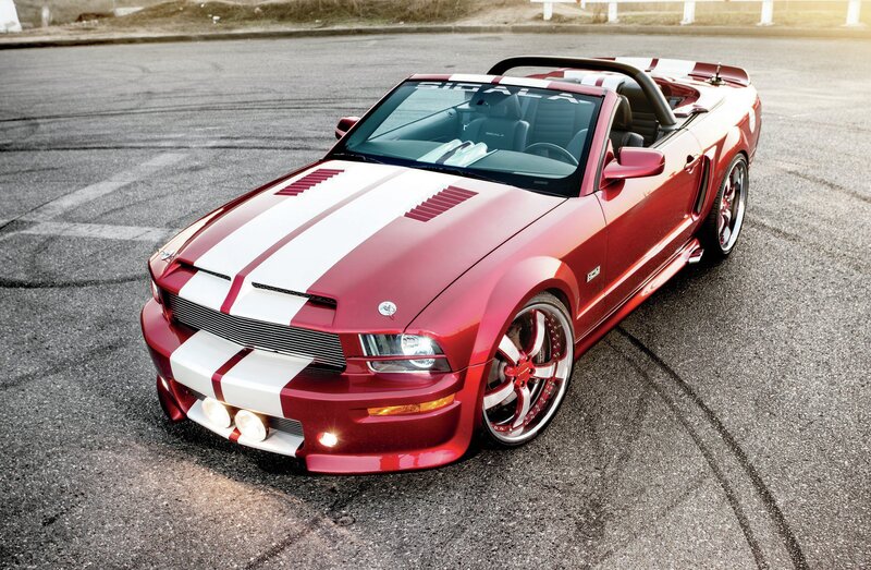 Red Convertible Car — Dramatic, Sunset, Photograph, Asphalt