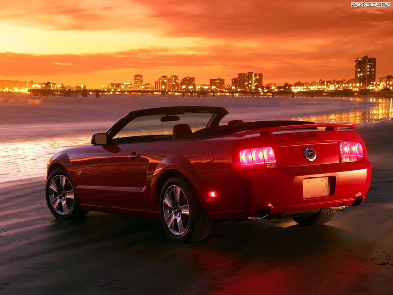 Red Convertible Car — Dramatic, Sunset, Photograph, Beach