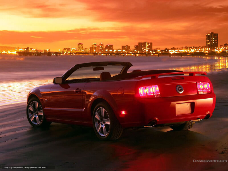 Red Convertible Car — Dramatic, Sunset, Photograph, City Skyline