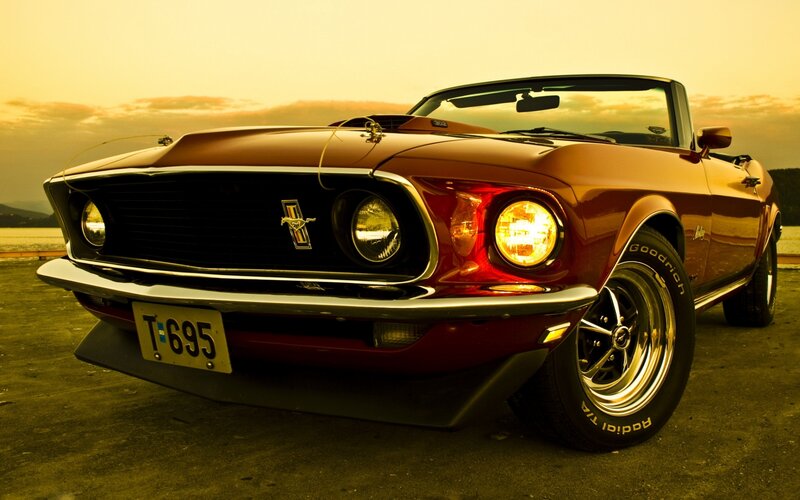 Red Convertible Car — Dramatic, Sunset, Photograph, License Plate
