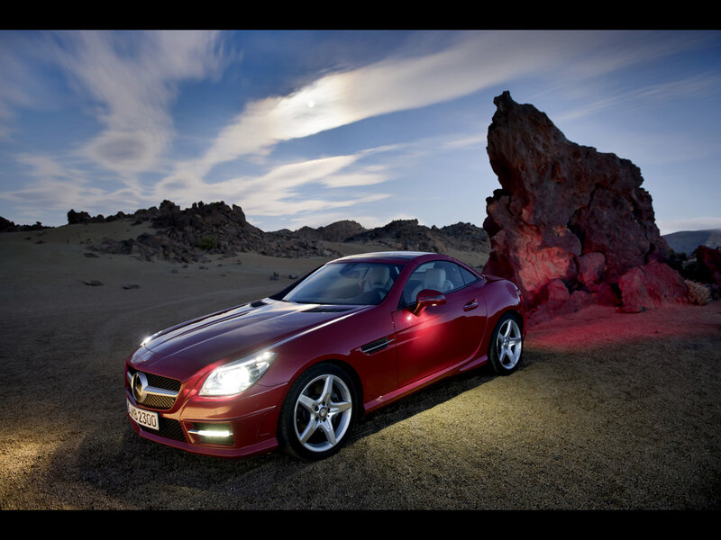 Red Convertible Car — Dramatic, Sunset, Photograph, Rock Formation