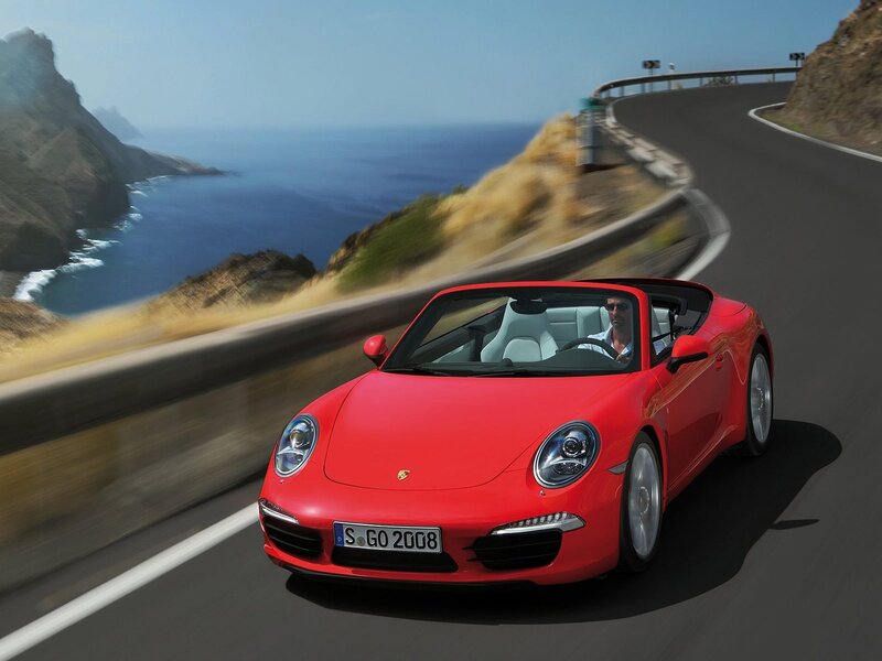 Red Convertible Car — Dynamic, Afternoon, Photograph, Driver, Coastal Road, Ocean, Blue