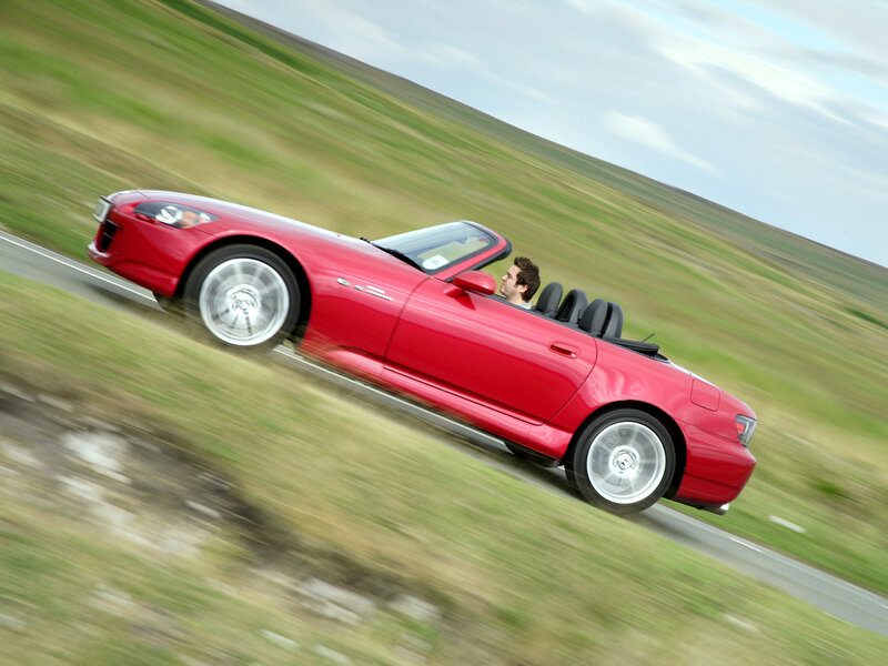 Red Convertible Car — Dynamic, Afternoon, Photograph, Man, Road, Grass