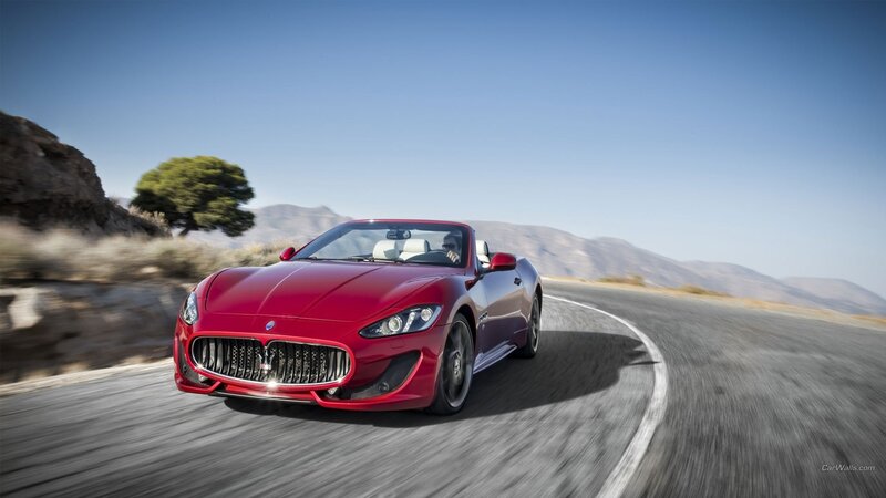 Red Convertible Car — Dynamic, Afternoon, Photograph, Road, Mountains