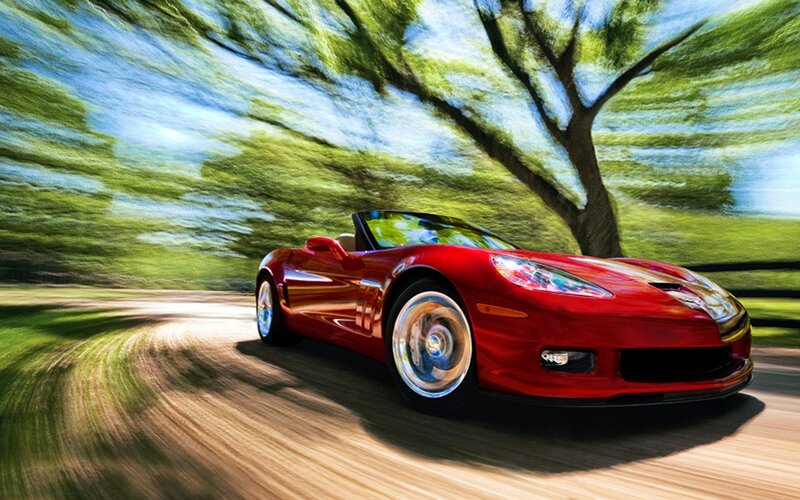 Red Convertible Car — Dynamic, Afternoon, Photograph, Tree