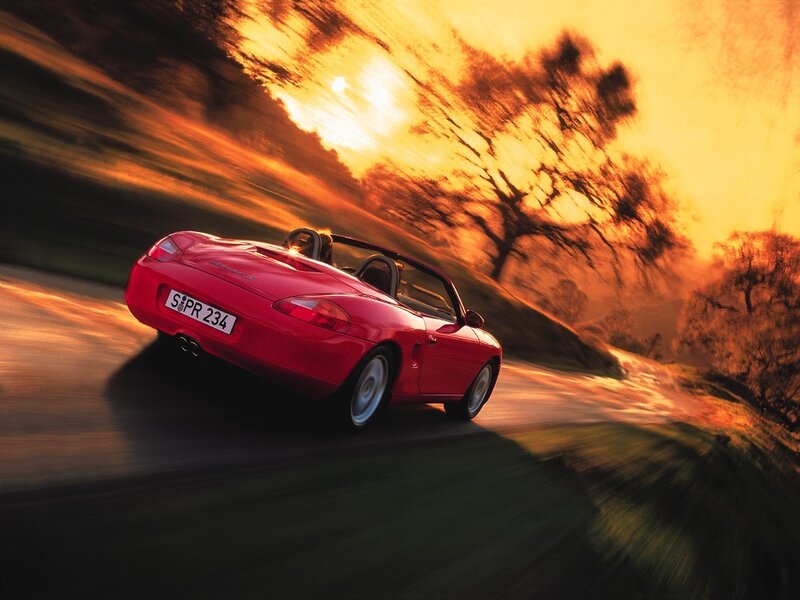 Red Convertible Car — Dynamic, Sunset, Photograph