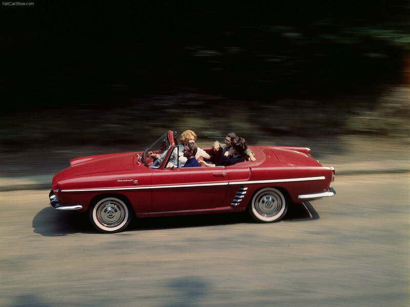 Red convertible car in motion